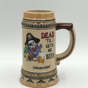 Pirate Stein Galveston Island Skull Parrot "Dead Til I Gets Me Beer" Ceramic Mug